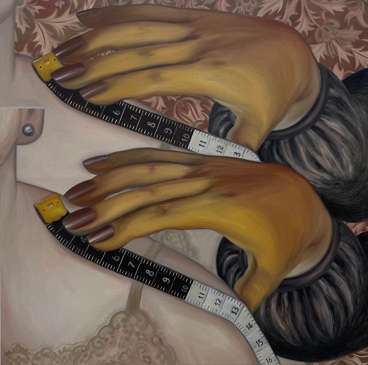 《皮尺》，布面油画，100 × 100 cm，2023