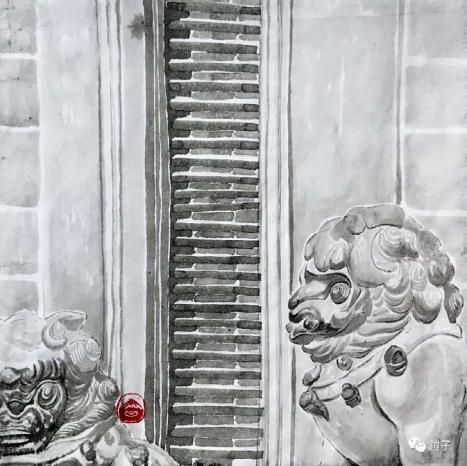 石獅子26.5x20.5cm