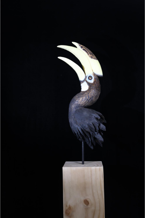 目瑙纵歌——冠斑犀鸟35x23x170cm  （底座高度可变）
