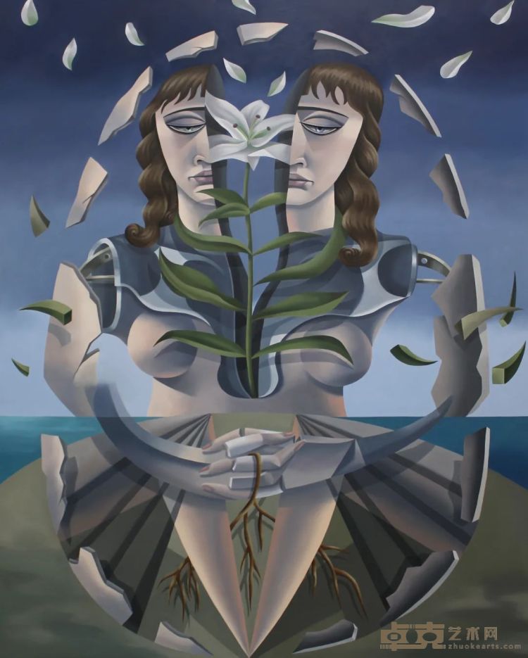 《破壳》，布面油画，195 × 155 cm，2023