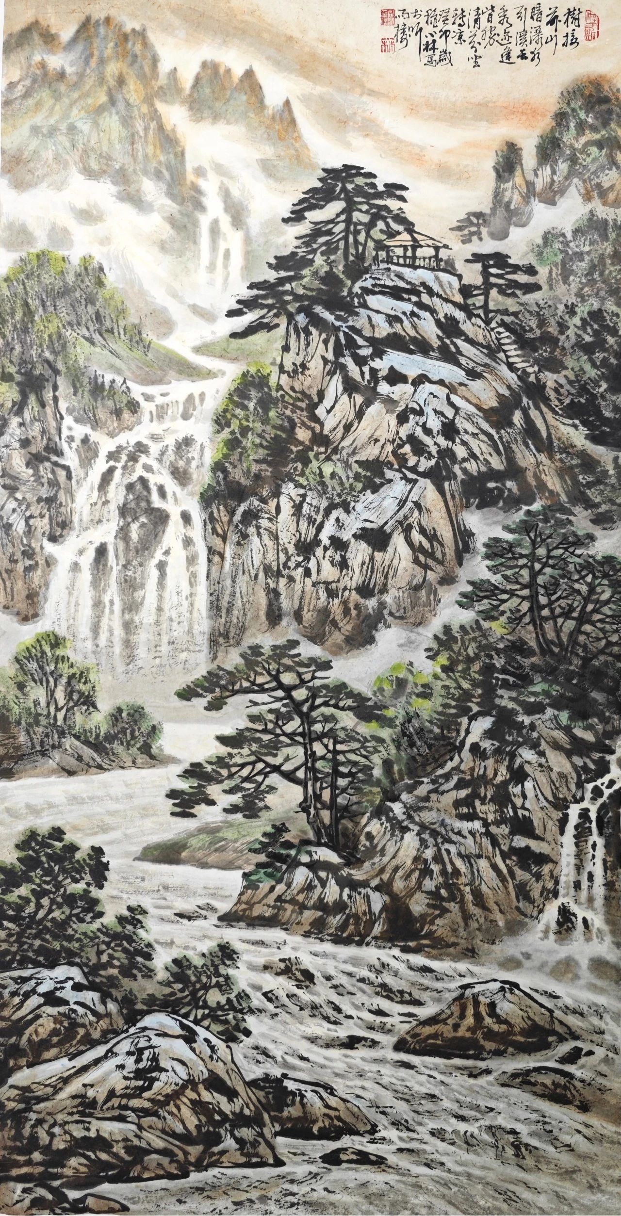 《山涧流泉图》68×136cm