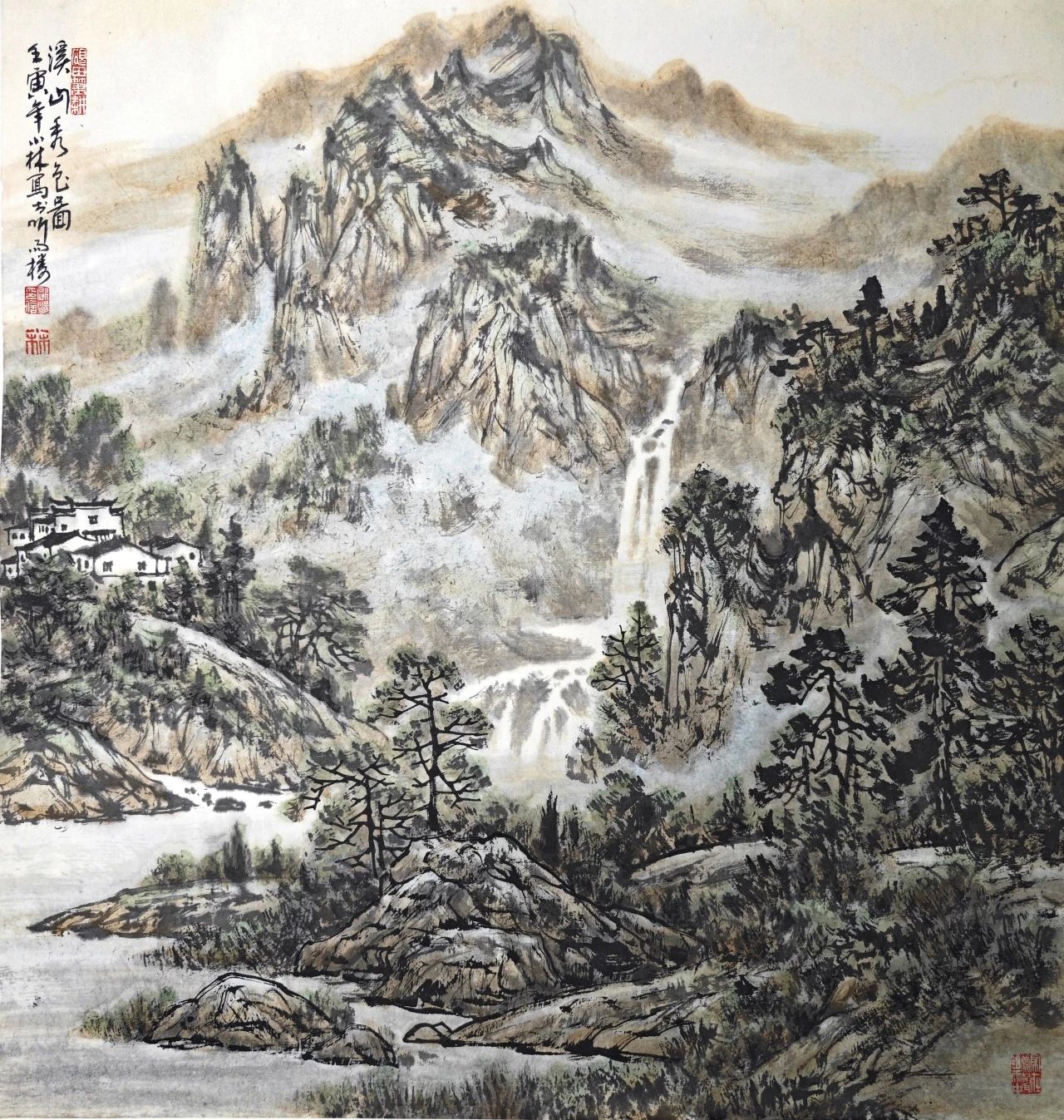 《溪山秀色图》68×68cm
