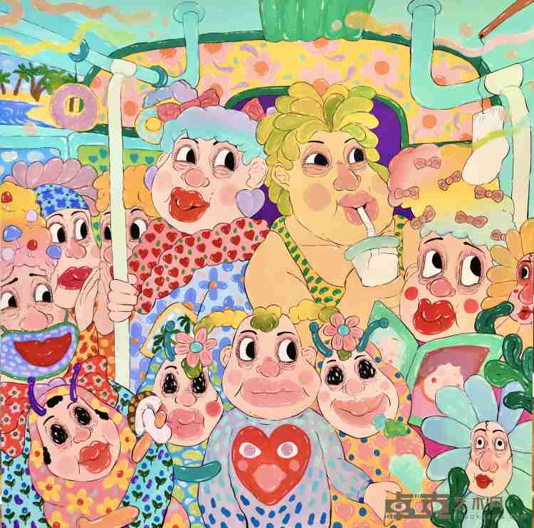 《开往春天的地铁 The Train to Spring》布面丙烯 Acrylic on canvas 150x150cm 2022
