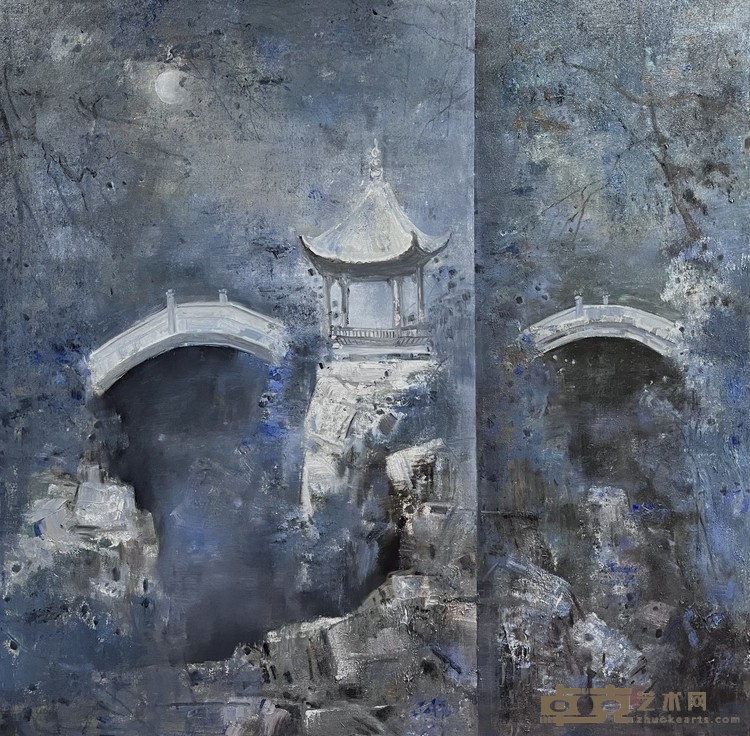 李猛《月笼清音》100x100cm 布面油画 2023