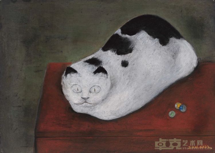 《家里的猫 1 号Cat No.1 at home》 53x38cm 纸本色粉Paper natural powder 2022