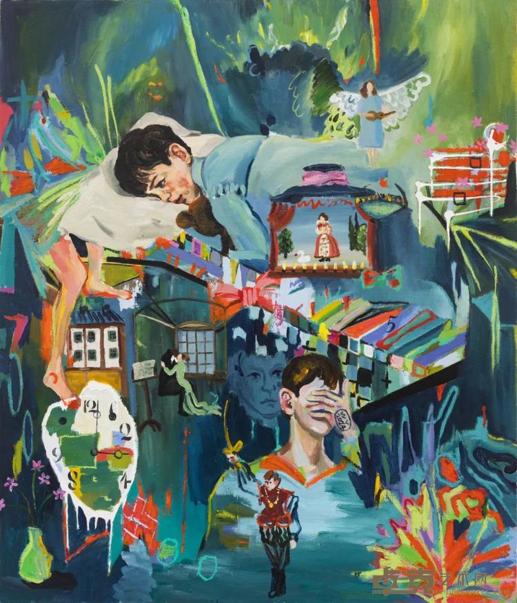 王悠，《睡不着的男孩》，布面丙烯，140 × 120 cm，2024