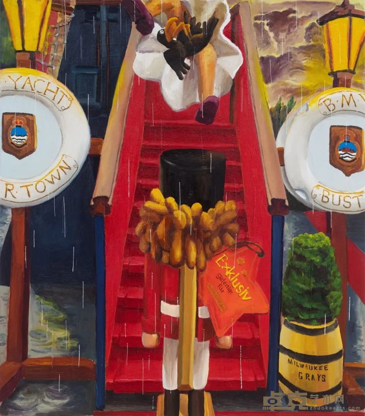 闫镜州，《我那个爱穿裙子的爱人》，布面油画，160 × 140 cm，2023