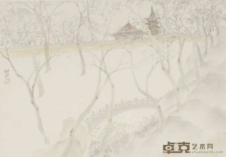 郑文 拟园系列_云岩寺 32x44cm 绢本设色 2024