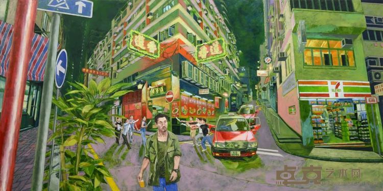 《1998年的去年烟花特别多于莲香楼》，布面油画，122 × 244 cm，2024