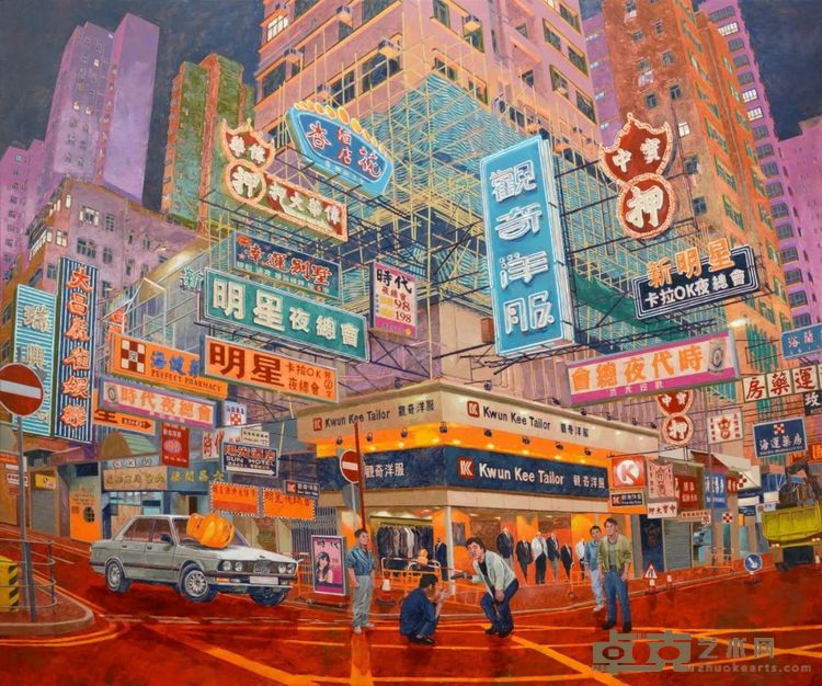 《1988年的旺角卡门于砵兰街麻雀馆》，布面丙烯，166 × 200 cm，2024