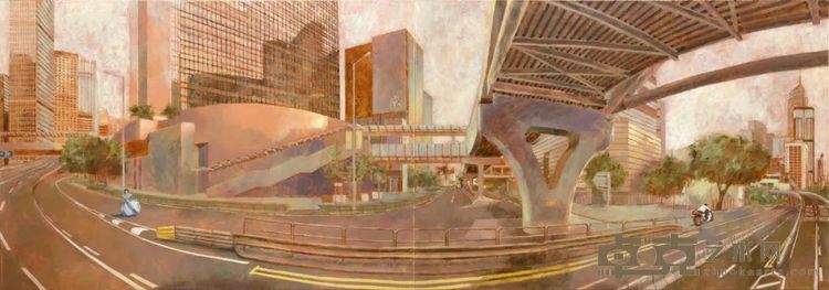 《1990年的天若有情于2014年的干诺道中》，布面油画，71 × 203 cm，2014–2024