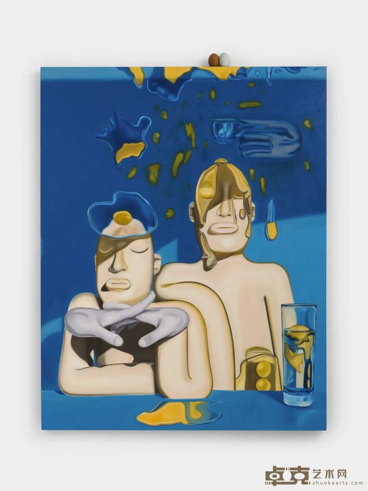 马克·⽡伦《破裂的蛋》，布⾯油画树脂，145 × 112 cm，2024