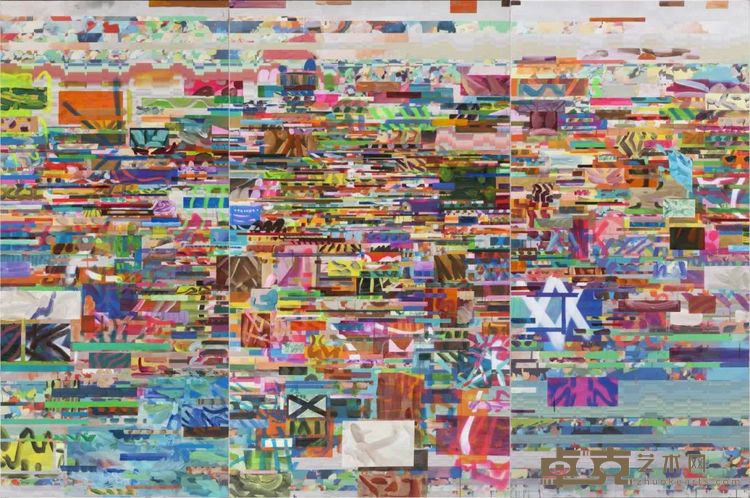 王加加得漂得漂 ,2018 油画,喷漆,丙烯,树脂,布⾯数码打印,250x373cm