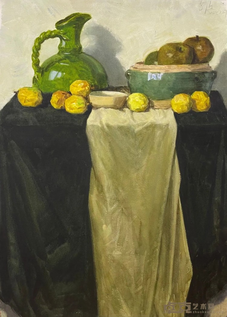 《有绿罐的静物》 105x75cm 2024年