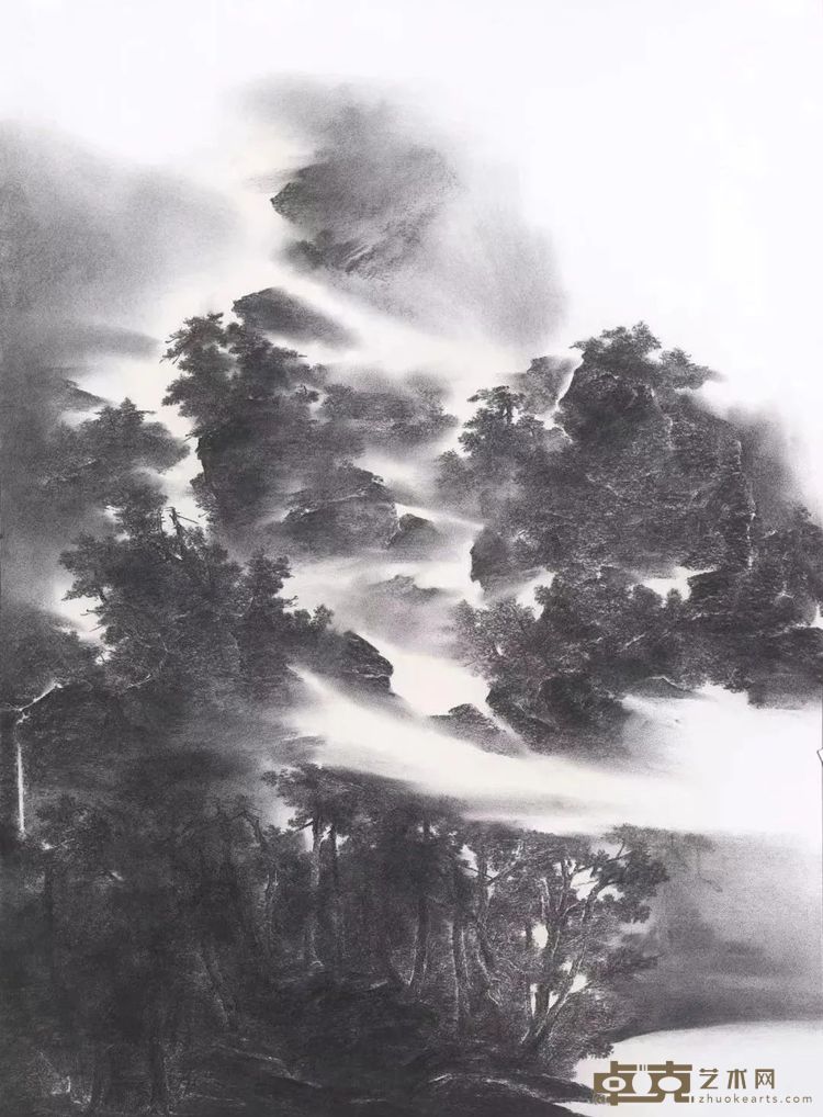 《冬山图》78.5x110cm 纸本木炭 2014年