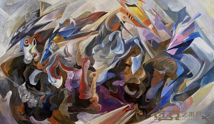 阮德利《天启四骑士2》，布面油画，120 × 200 cm，2024