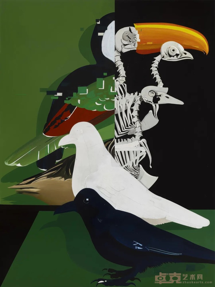 《骨骼与壳》，布面综合材料，200 × 150 cm，2024