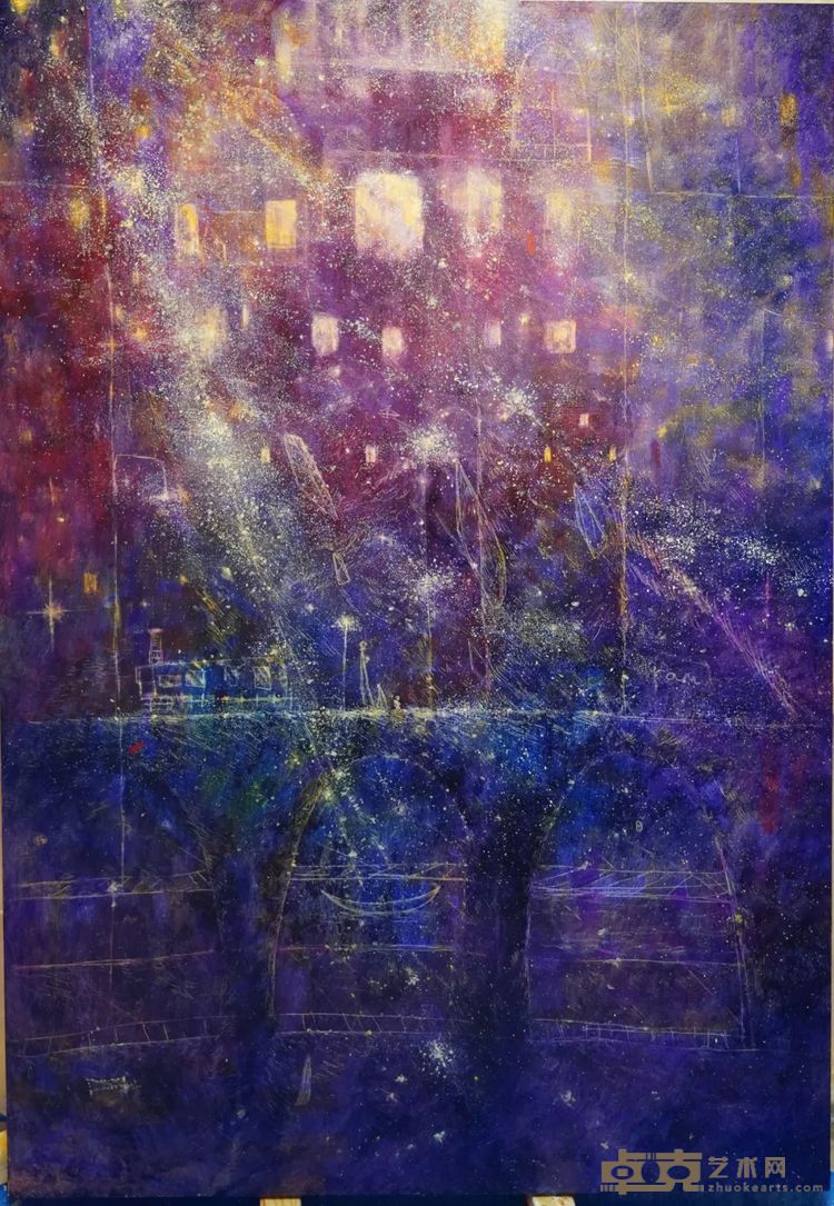 盐泽凯伦《繁星点点的夜晚》116.7 x 80.3 cm | 板面油彩、丙烯、树脂 | 2024