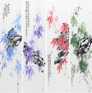 七彩风雨竹系列——四条屏（绿 朱砂紫 青花瓷色）