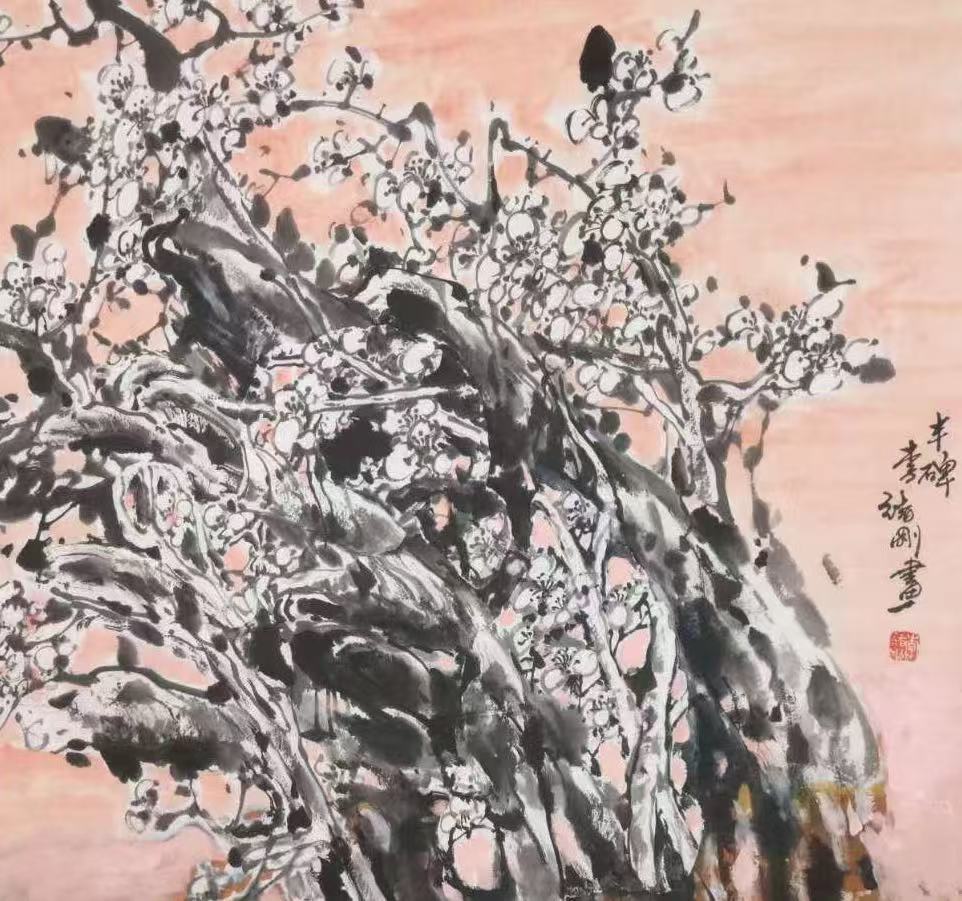 冬雪寒梅映红霞