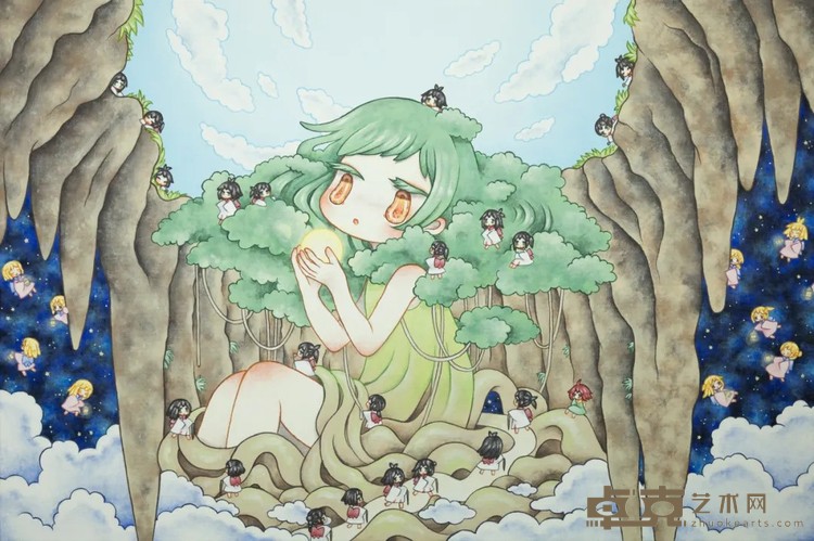 金田凉子，《⽢加拉》，布面丙烯，60.6 × 91 cm，2024