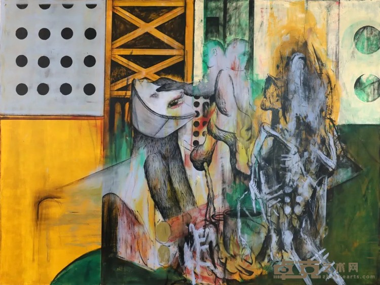 罗德尔·塔帕雅，《狗之⽇》，布面丙烯，182.9 × 243.8 cm，2022