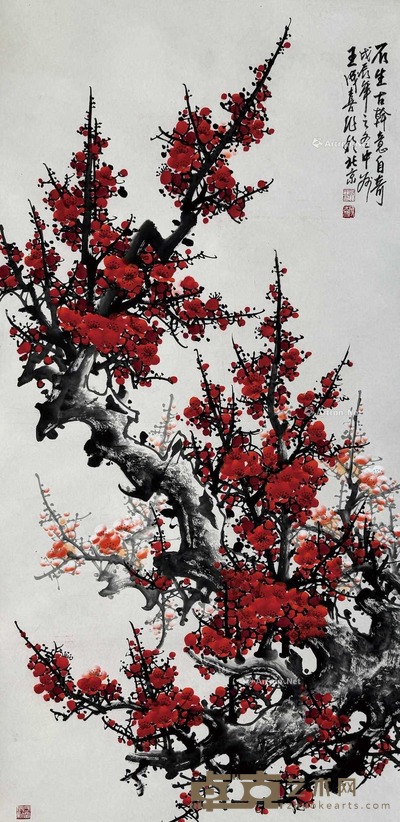 王成喜 1988年作 红梅 立轴 138×68cm