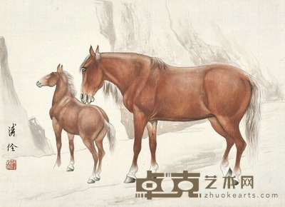 溥佺 山陂双骏 镜心 20.8×28.6cm