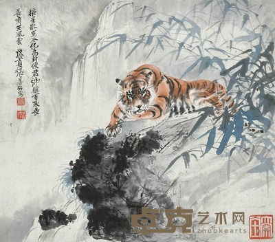张善孖 戊辰(1928年)作 百兽之长 立轴 34×38.2cm