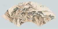 吴镜汀 蜀山行旅 扇面镜心