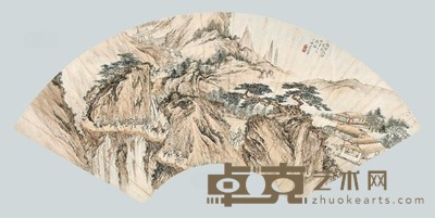 吴镜汀 蜀山行旅 扇面镜心 20×54cm