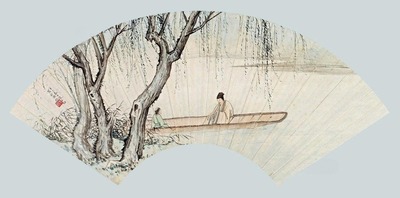 陈少梅 辛未（1931年）作 柳湖清箫 扇面镜心