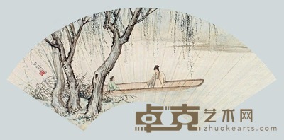 陈少梅 辛未(1931年)作 柳湖清箫 扇面镜心 17.5×50.5cm