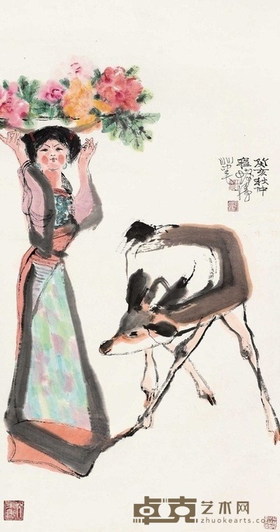 程十发 快乐图 镜片 120.5×63cm