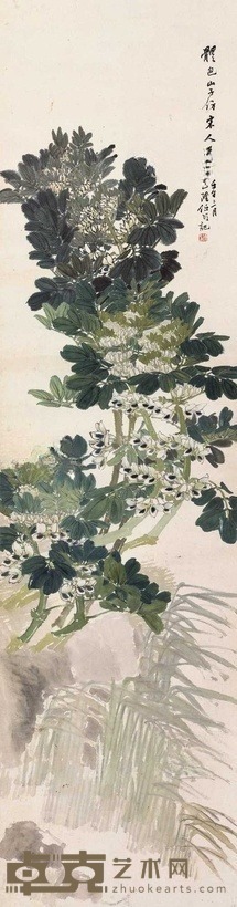 任伯年 花卉 立轴 149×39cm