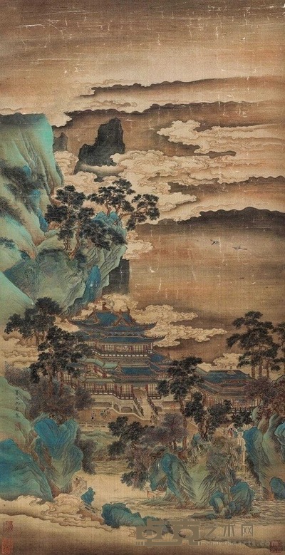 仇英 山水 立轴 101.5×52cm