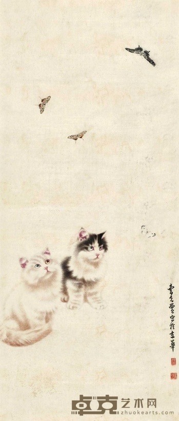 曹克黉 猫蝶 镜心 115×49cm