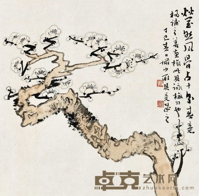 陆俨少 丁巳(1977年)作 十分春意 镜心 31.7×32.5cm