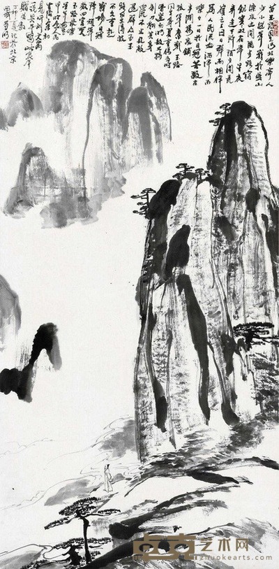 亚明 丁卯(1987年)作 高山仰止 立轴 136.5×67.5cm