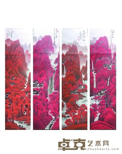 万山红遍四条屏 