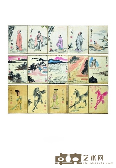 骏马图、仕女图册页、山水册页、人物册页 