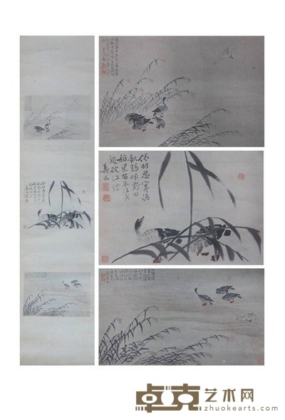 芦雁图三开立轴 