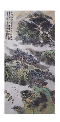 国画 红石奇峡丹