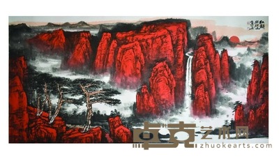 山水《红韵照江山》 