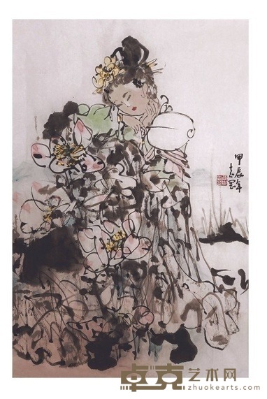 国画 赏荷 
