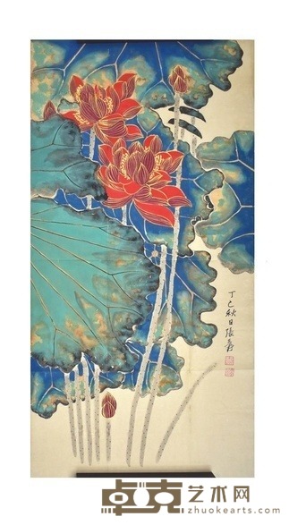 金线荷花图 