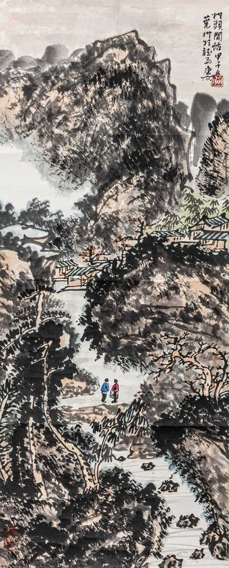 黄叶村 甲子（1984）年作 村头闲话 立轴