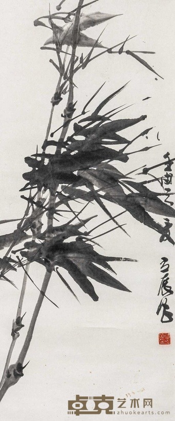 张立辰 壬戌（1982）年作 墨竹图 立轴 95×38cm