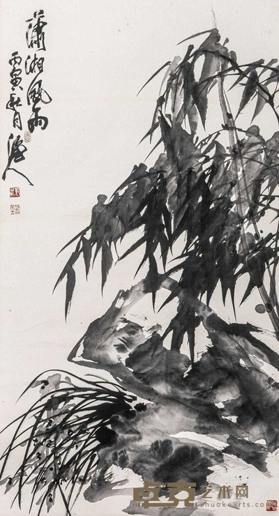 张立辰 丙寅（1986）年作 潇湘风雨 立轴 148×79cm