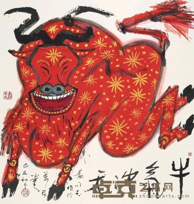 黄永玉 2009年作 牛气冲天 镜片 123.5×117.5cm